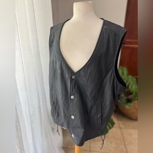 Harley Davidson Genuine‎ Black Leather Vest with Silver Buttons 2X